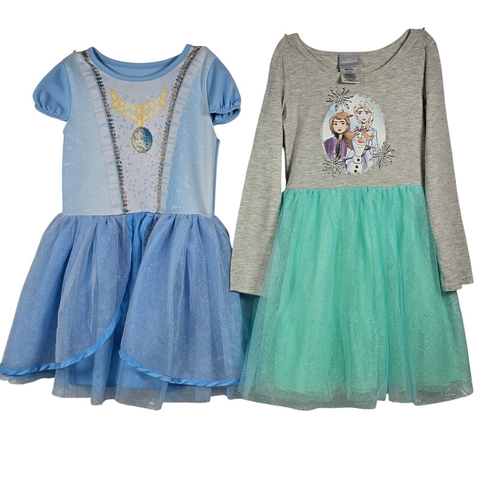 Disney Frozen Girls Dress Bundle Size 6 6X Elsa Anna Olaf Tulle 2 Dresses +Braid